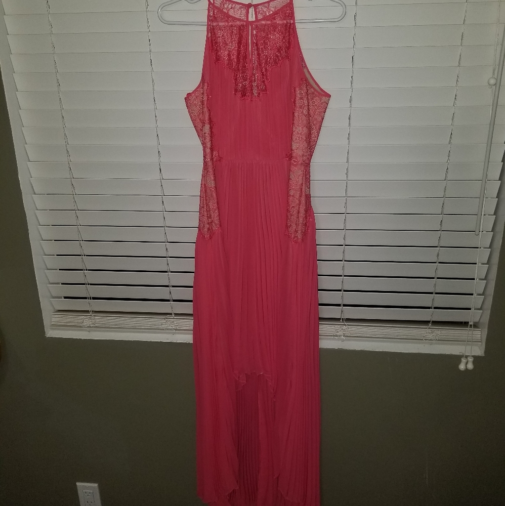 Bcbg Maryella high low coral dress pleated lace 6